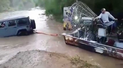 Jeep Gets Stuck In A River, Saved By An Airboat!