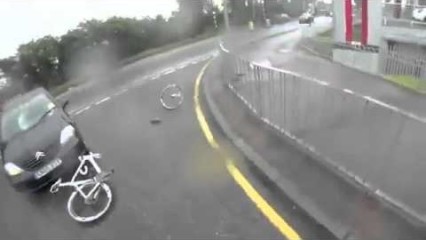 Bicyclist Hit by Car Miraculously Lands on Feet