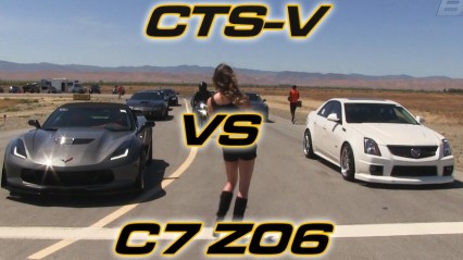 Bolt-On CTS-V BATTLES Brand New C7 Z06 On An AIRSTRIP