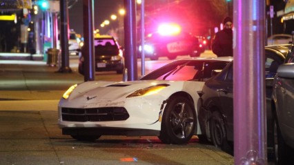 Brand New Corvette Crashes into Parked Car After Doing Donuts