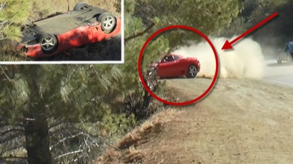 Brutal: Ferrari Crashes & Tumbles Down Steep Embankment