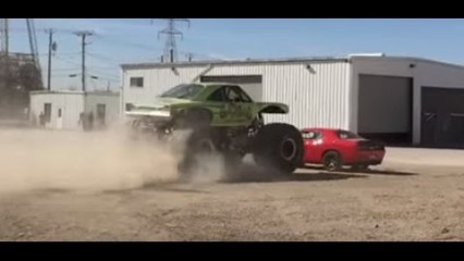 Bystander Captures the Gas Monkey Monster Truck Running Over a 2015 Hellcat!