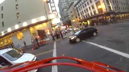 Car Blows Red Light Sending Rider FLYING!