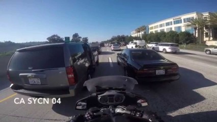 Car Opens Door in Front of Motorcycle – Super Close Call