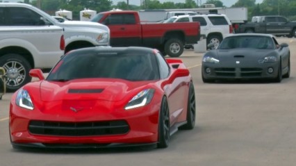Chick in a Procharged C7 Corvette takes down Viper!