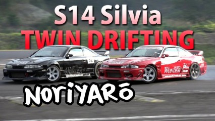 Crazy-close Silvia twin drifting at Nikko Circuit