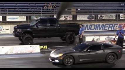 Cummins Diesel Truck BATTLES Corvette in Drag Race!