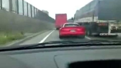 Dodge Viper Goofing Off in Traffic, Rear Ends Van