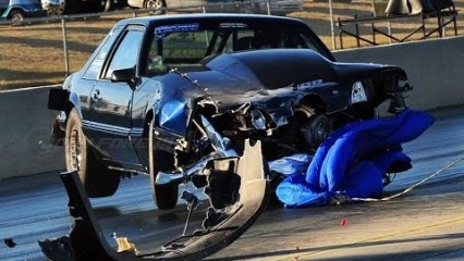 Drag Radial Ford Mustang HUGE Crash At Lights Out 6! YARD SALE