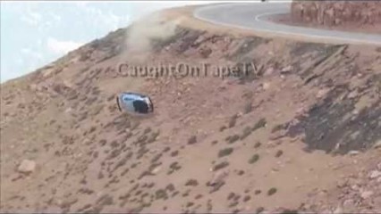 Evo Racecar At Pikes Peak Hits Corner Too Fast – Goes Off Cliff!