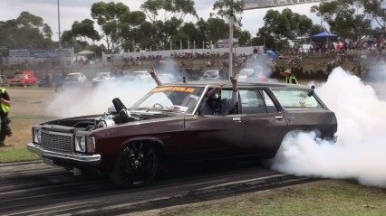 Family Wagon CATCHES FIRE While Doing A MASSIVE Burnout!