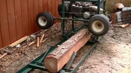 Home Made Sawmill Made From An Old Golf Cart – Works Great!