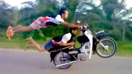 INSANE Death Defying Moped STUNTS by Two Crazy Talented Riders