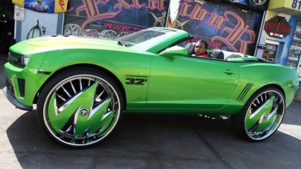 Is This Still A Trend? Custom Green Camaro Sits On Massive 32-Inch Rims