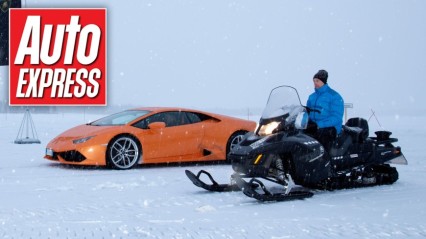 Lamborghini Huracan vs Snowmobile… AND HUSKIES!