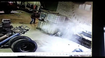 Mechanic Thrown in Air as Overinflated Truck Tire EXPLODES