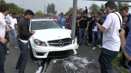 Mercedes C63 AMG – CRASH & REACTION at Gumball Meet!!