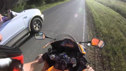 Motorcycle and Truck Avoid Accident, Confrontation Ensues