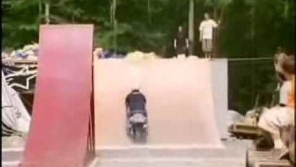 Motorcycle Overshoots Foam Pit And Lands HARD!!!