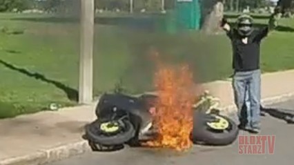 Motorcycle Riding WHEELIES Catches on FIRE