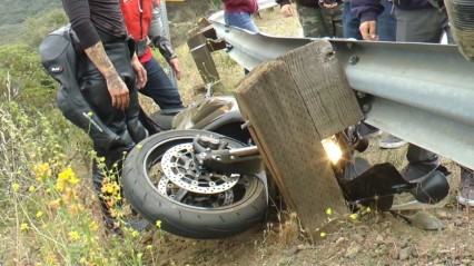 Motorcycle SLAMS Into Guardrail Destroying The Bike!