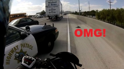 Motorcyclist Has CLOSE Call With Highway Patrol!