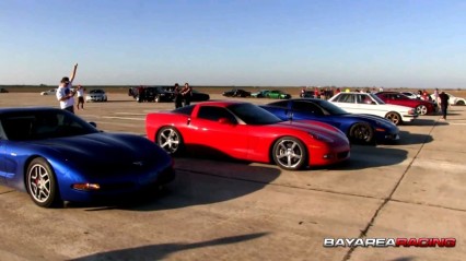 NINE Car Drag Race on an Airstrip!!