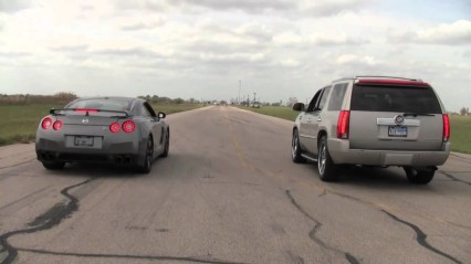 Nissan GT-R vs. 1000HP Hennesey Cadillac Escalade!