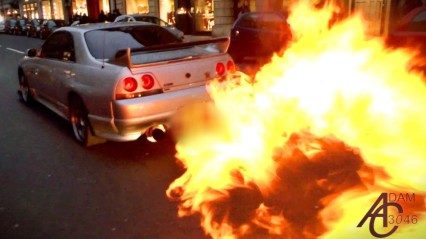 Nissan Skyline Shoots HUGE FLAMES, Police let him off!