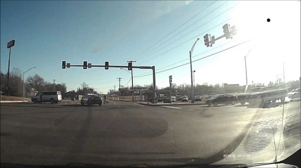 Person Runs Red Light – Hits Van And Cop Car!