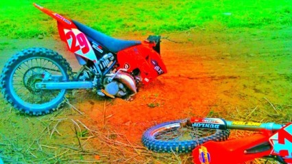 Rider Breaks His KTM Bike in 2 Pieces After Jumping a Step Down!