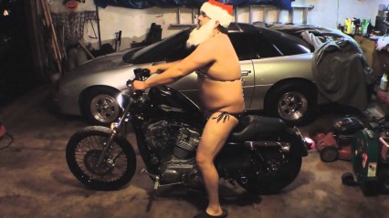 Santa Has Been Drinking After Christmas – His New Harley is a Burnout Machine!