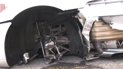 SLR Mclaren Crashes Then Drives On 3 Wheels For SEVEN Blocks