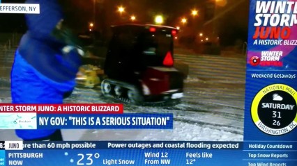 Snow Plow Does Donuts On LIVE TV