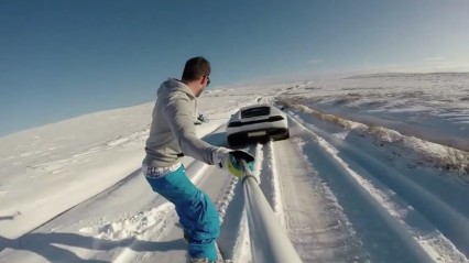 Snowboarding Off The Back Of A Lamborghini Huracan!