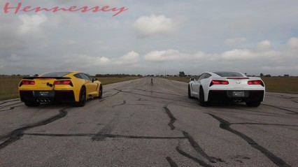 Stock C7 Corvette vs Hennessey Corvette Street Race