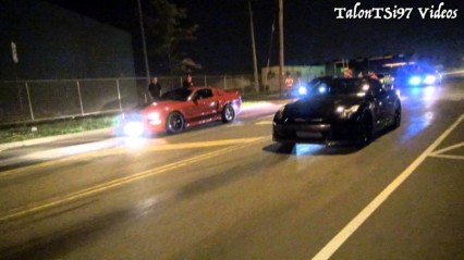 Street Race Fail! GTR vs Mustang! MUSTANG LAUNCHES IN REVERSE!