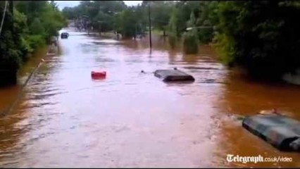 Submerged US Army Truck Drives Through Irene Flood Waters