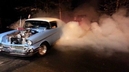 Supercharged Big Block 57 Chevy Bel Air Monster Burnout