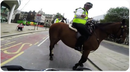 Suzuki GSXR Motorcycle Wheelie Gets Stopped by Police On Horses