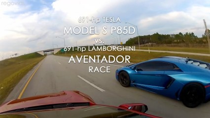 Tesla Model S P85D vs Lamborghini Aventador Race