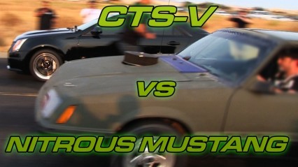 That Moment The Nitrous Hits – Cadillac CTS-V vs Fox Body Mustang