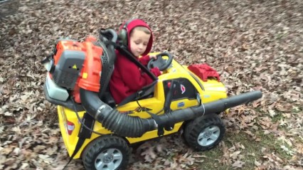 This Dad Put a Leaf Blower On His Son’s Power Wheel – This is GENIUS!