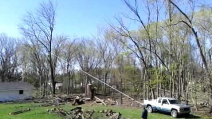 Truck Pulling Tree Falls the Wrong Way