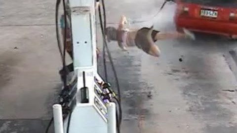 Woman Gets Thrown in the Air While Stealing Fuel