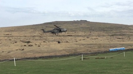 Merlin Helicopter Takes Out Portable Toilets