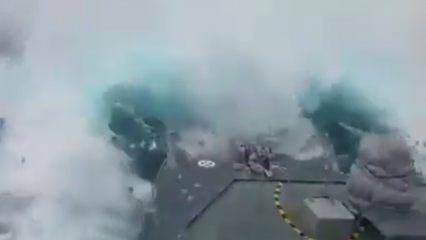 Military Ship Goes Through CRAZY Storm – Hits Rogue Wave!