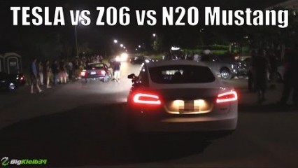 Cammed Corvette & Nitrous Mustang Smoked by LUDICROUS Tesla