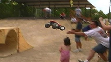 Little Kid Nearly Hit By RC Monster truck! Saved By Dad!