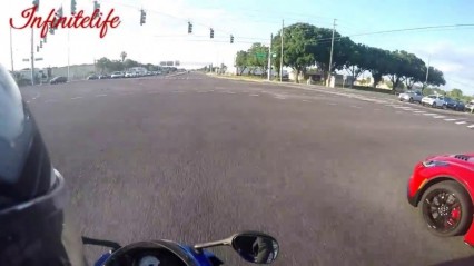 Stop Light Street Race – C7 Z06 Corvette vs GSXR 750